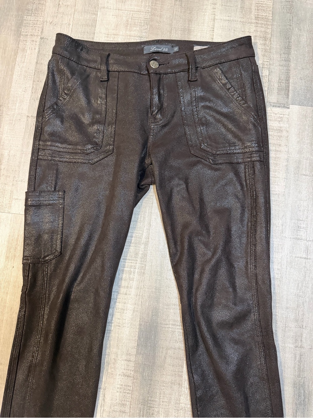 Level 99 Liza Skinny Coated Cargo Pants Women’s 27 Off Black Faux Leather Look